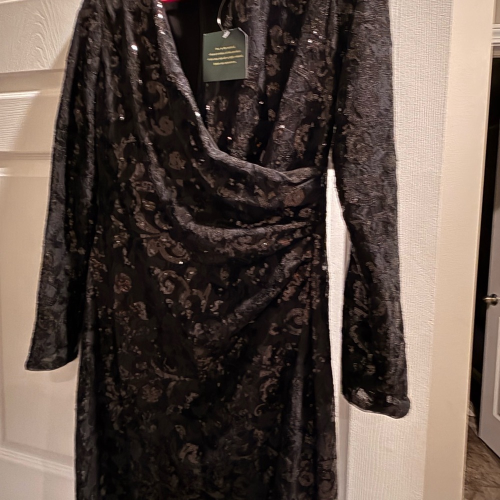 Ralph Lauren Black Sequin Long Sleeve Dress - Picture 2 of 3